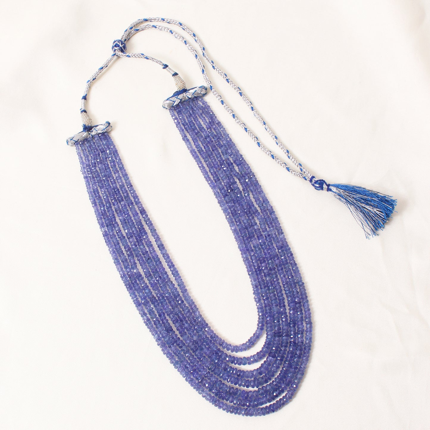 Natural Tanzanite 7 Layers Sarafa Gemstone Necklace – Faceted Rondelle Handmade Statement Jewelry