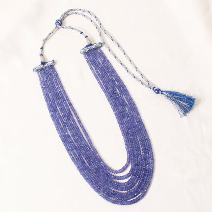 Natural Tanzanite 7 Layers Sarafa Gemstone Necklace – Faceted Rondelle Handmade Statement Jewelry