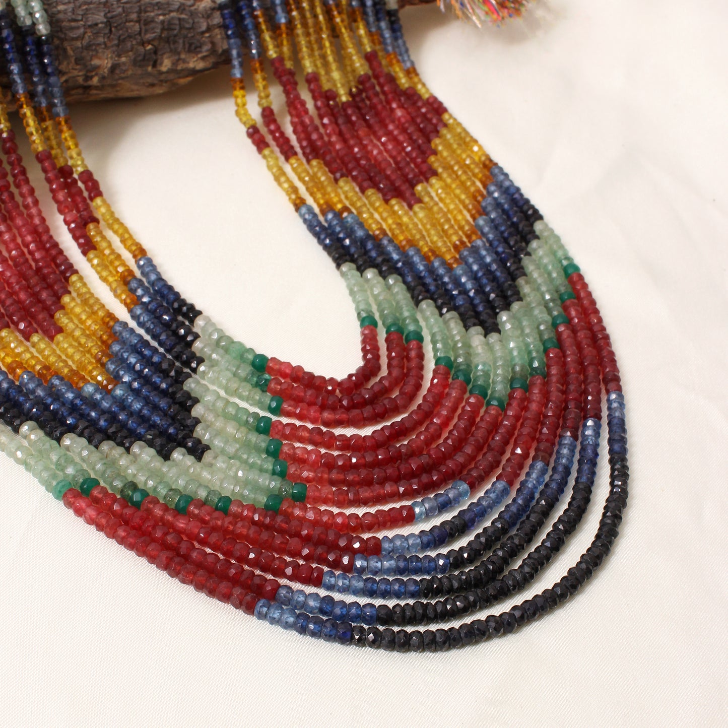 Multi Quartz 13 Layers Sarafa Gemstone Necklace – Faceted Rondelle Handmade Statement Jewelry