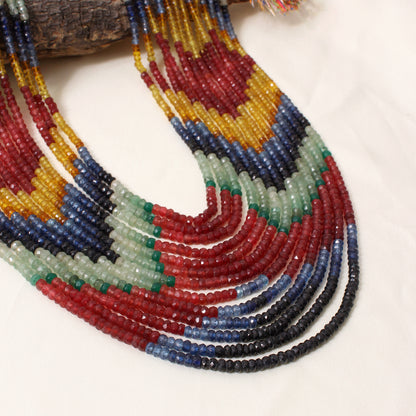 Multi Quartz 13 Layers Sarafa Gemstone Necklace – Faceted Rondelle Handmade Statement Jewelry