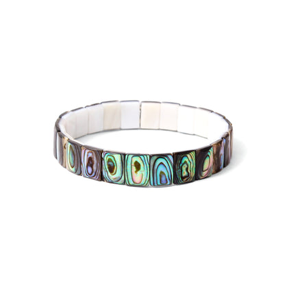 Natural Abalone Shell Rectangle Stretch Bracelet – Iridescent Fancy Shape Shell Bead Jewelry