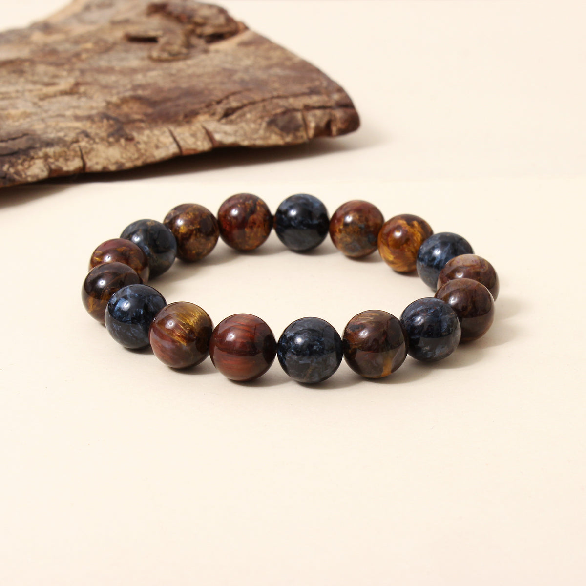 Natural Pietersite Smooth Round Bead Stretch Bracelet – Multicolor Gemstone Jewelry