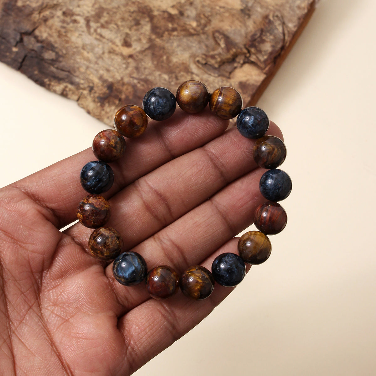 Natural Pietersite Smooth Round Bead Stretch Bracelet – Multicolor Gemstone Jewelry