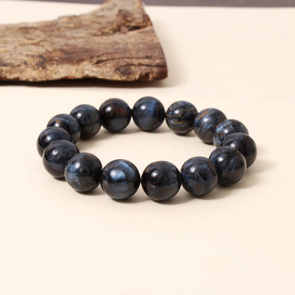 Natural Pietersite 16.5 mm Round Bead Stretch Bracelet – Blue Grey Chatoyant Gemstone Jewelry