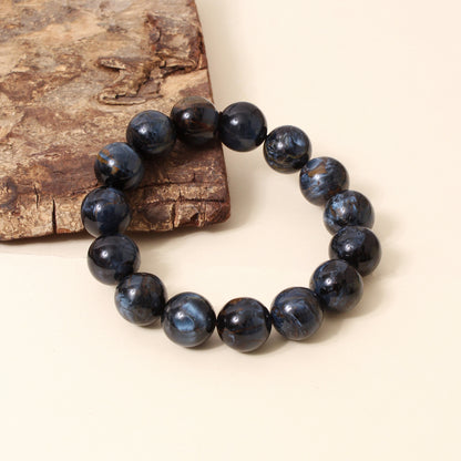 Natural Pietersite 16.5 mm Round Bead Stretch Bracelet – Blue Grey Chatoyant Gemstone Jewelry