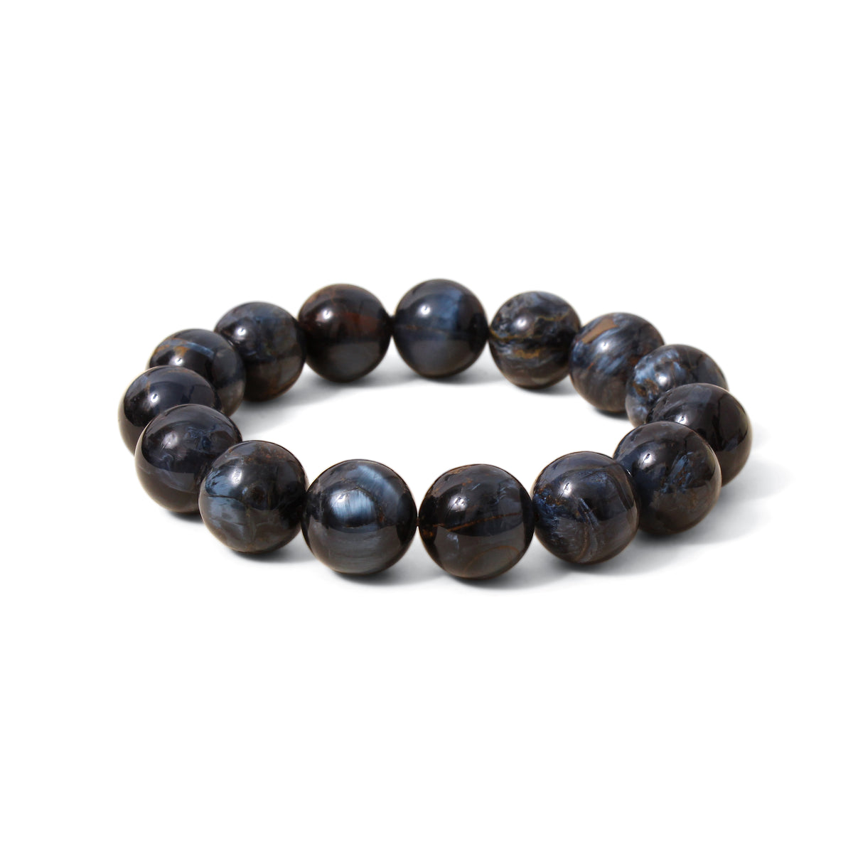Natural Pietersite 16.5 mm Round Bead Stretch Bracelet – Blue Grey Chatoyant Gemstone Jewelry