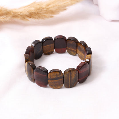 Natural Tiger Eye Multicolor Fancy Shape Stretch Bracelet – Golden Brown & Red Gemstone Bead Jewelry