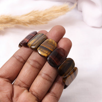 Natural Tiger Eye Multicolor Fancy Shape Stretch Bracelet – Golden Brown & Red Gemstone Bead Jewelry
