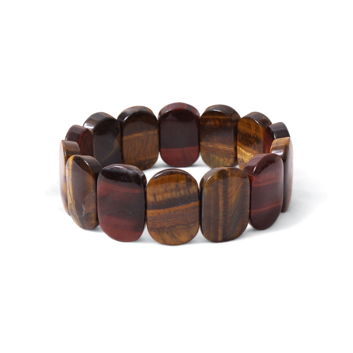 Natural Tiger Eye Multicolor Fancy Shape Stretch Bracelet – Golden Brown & Red Gemstone Bead Jewelry