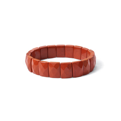 Natural Red Jasper Rectangle Bead Stretch Bracelet – Polished Terracotta Red Gemstone Jewelry