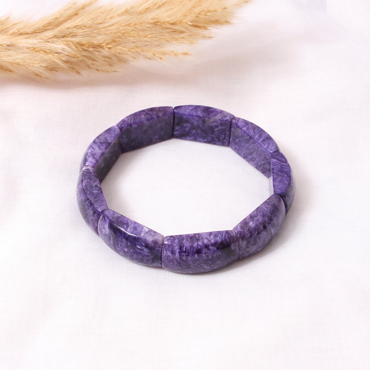 Elegant Natural Charoite Rectangle Bead Stretch Bracelet – Purple Gemstone Bracelet for Calm & Spiritual Growth
