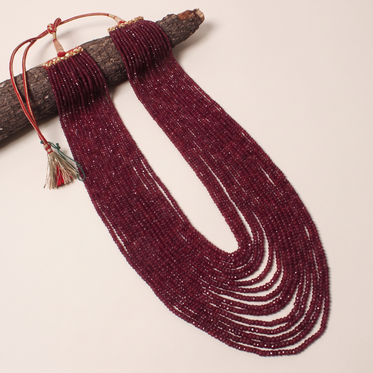 Royal Natural Ruby Red 15-Layer Statement Necklace – Luxury Traditional Sarafa Gemstone Jewelry