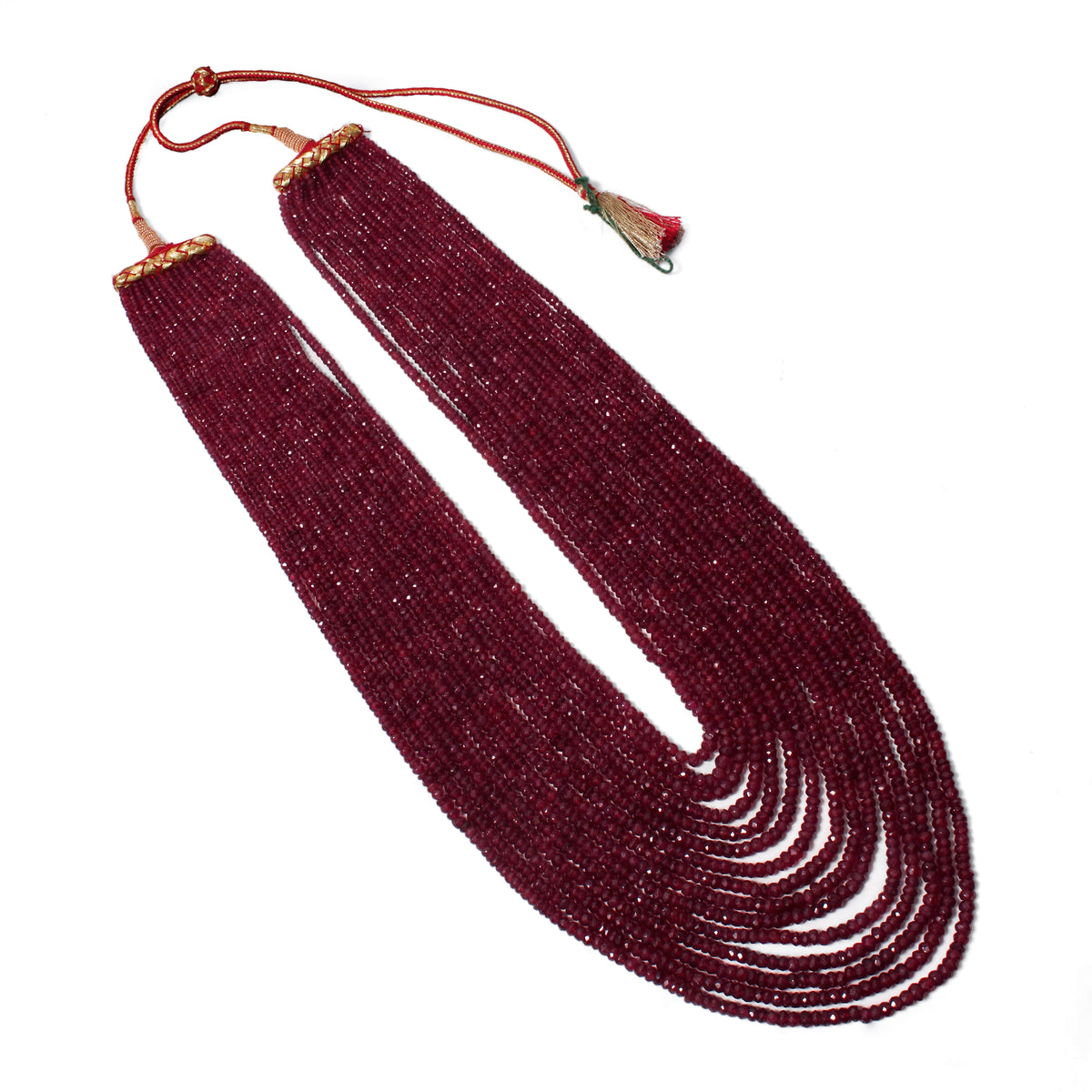 Royal Natural Ruby Red 15-Layer Statement Necklace – Luxury Traditional Sarafa Gemstone Jewelry