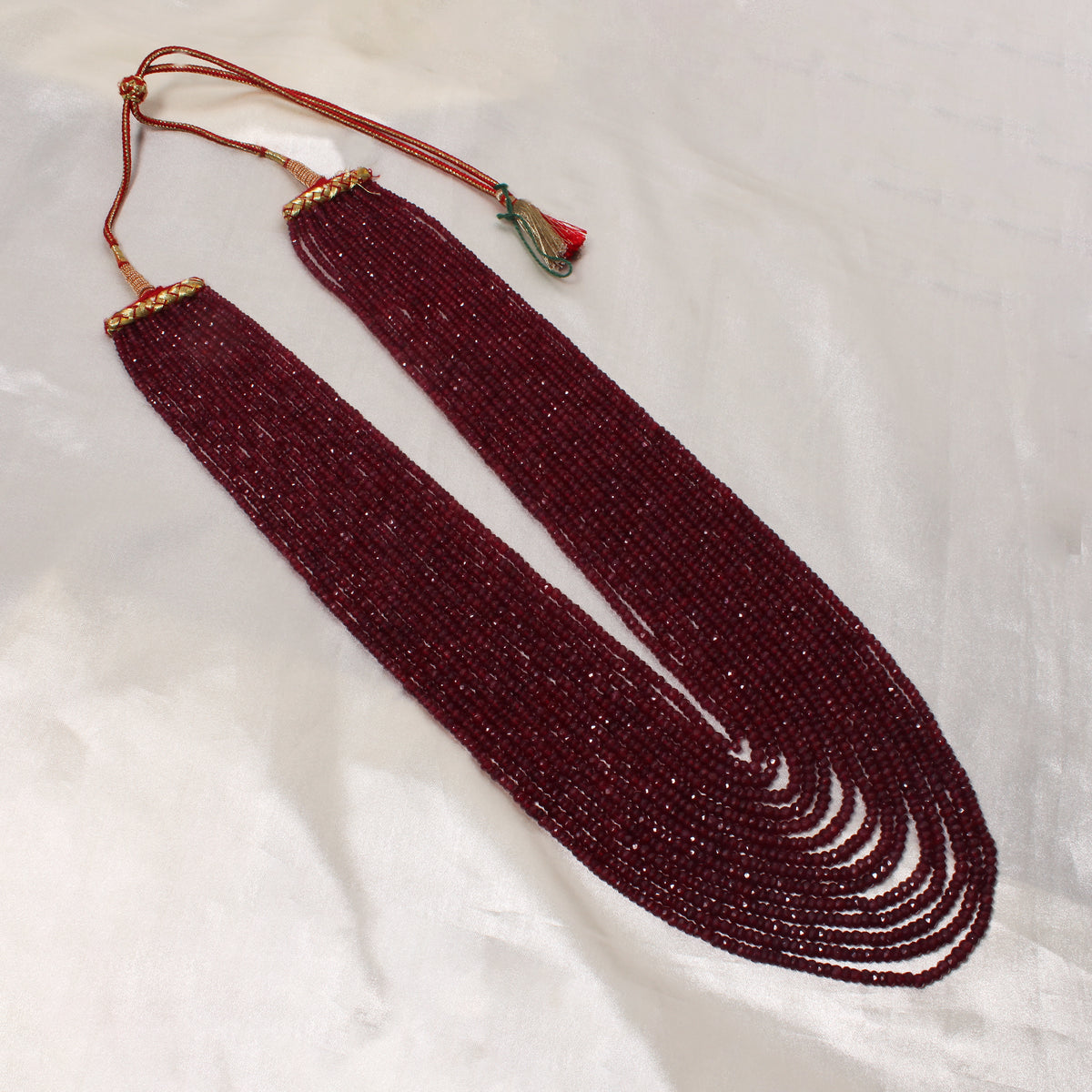 Royal Natural Ruby Red 15-Layer Statement Necklace – Luxury Traditional Sarafa Gemstone Jewelry