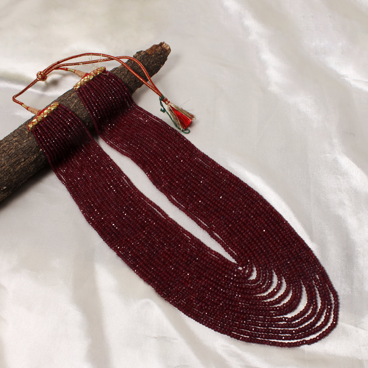 Royal Natural Ruby Red 15-Layer Statement Necklace – Luxury Traditional Sarafa Gemstone Jewelry