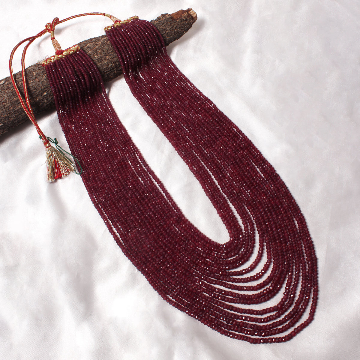 Royal Natural Ruby Red 15-Layer Statement Necklace – Luxury Traditional Sarafa Gemstone Jewelry
