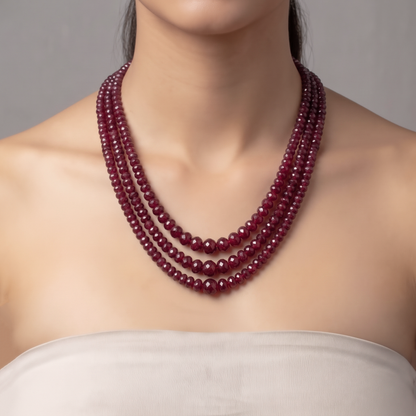 Elegant Ruby 3-Layer Sarafa Necklace – Traditional Red Gemstone Jewelry for Love & Confidence