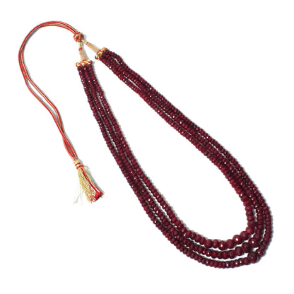 Elegant Ruby 3-Layer Sarafa Necklace – Traditional Red Gemstone Jewelry for Love & Confidence