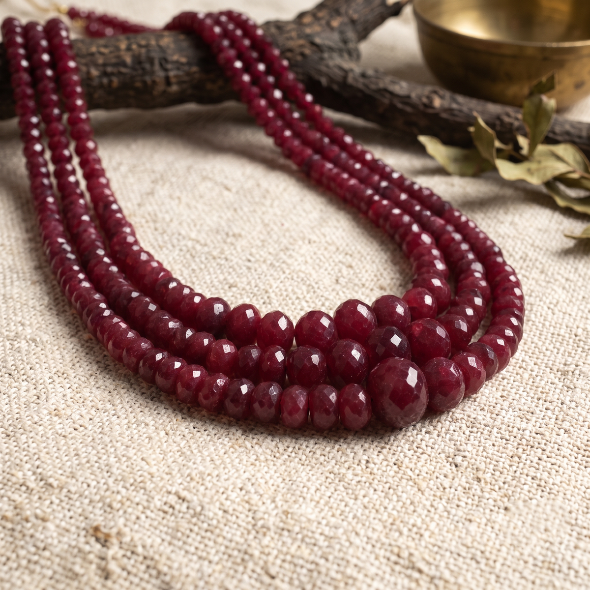 Elegant Ruby 3-Layer Sarafa Necklace – Traditional Red Gemstone Jewelry for Love & Confidence
