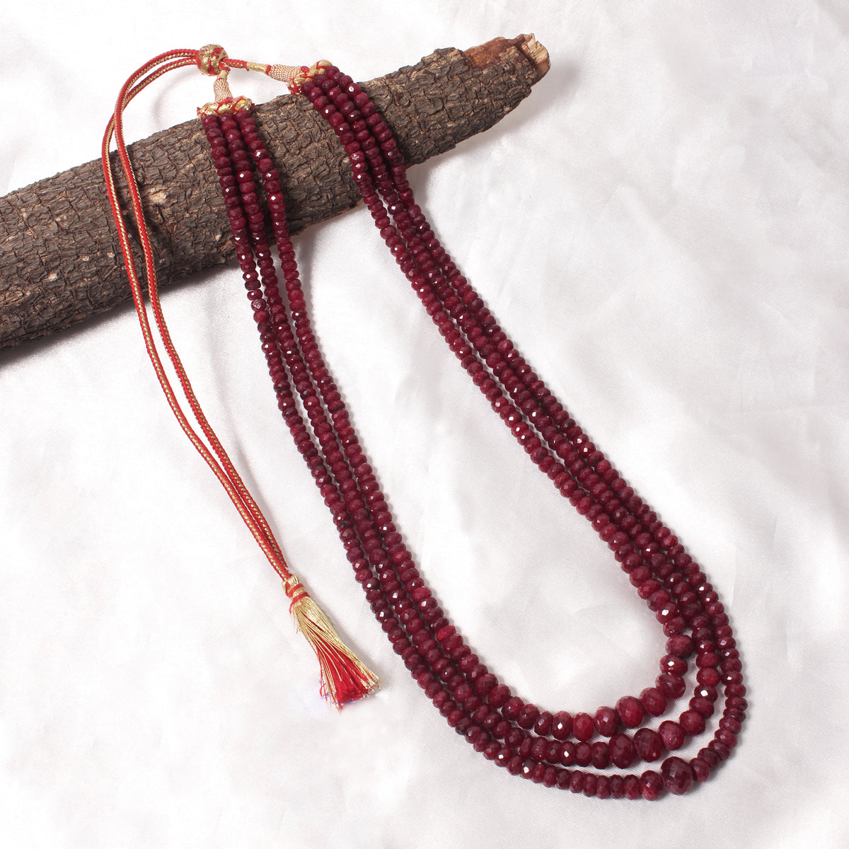 Elegant Ruby 3-Layer Sarafa Necklace – Traditional Red Gemstone Jewelry for Love & Confidence
