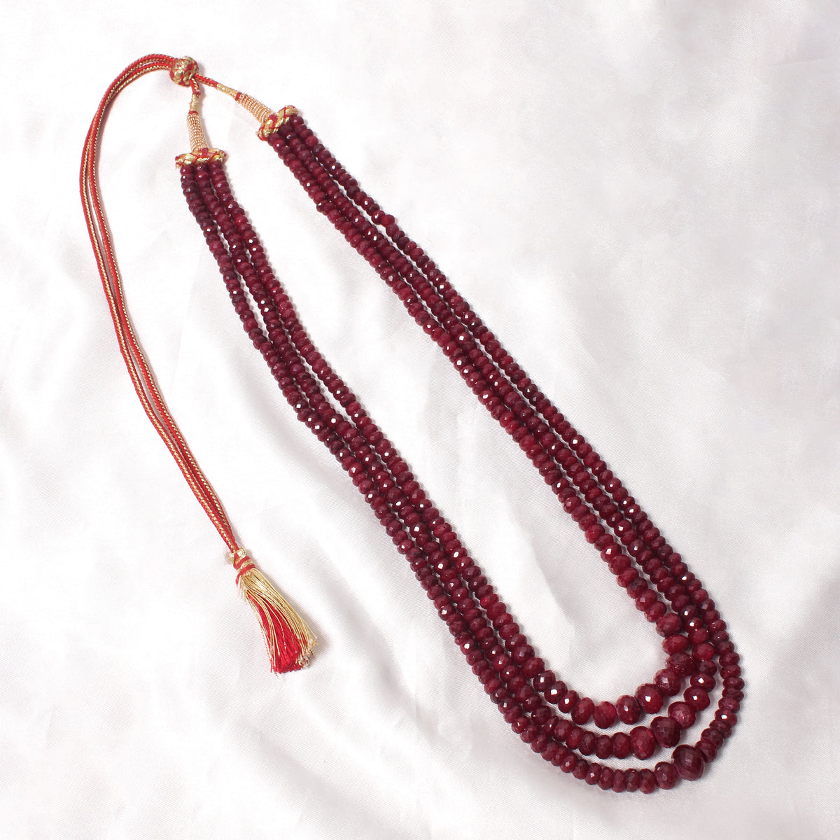 Elegant Ruby 3-Layer Sarafa Necklace – Traditional Red Gemstone Jewelry for Love & Confidence