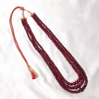 Elegant Ruby 3-Layer Sarafa Necklace – Traditional Red Gemstone Jewelry for Love & Confidence