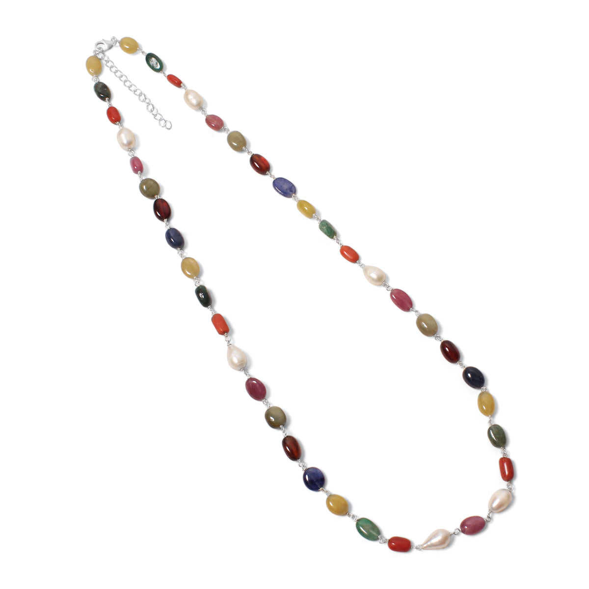 Elegant Natural Navratna Smooth Oval Nuggets Gemstone Necklace – 9 Gemstones for Balance, Prosperity & Positive Energy