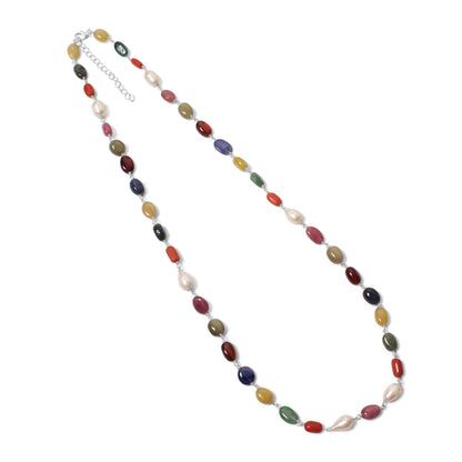 Elegant Natural Navratna Smooth Oval Nuggets Gemstone Necklace – 9 Gemstones for Balance, Prosperity & Positive Energy