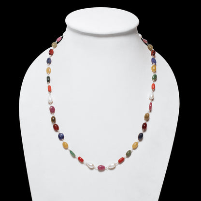 Elegant Natural Navratna Smooth Oval Nuggets Gemstone Necklace – 9 Gemstones for Balance, Prosperity & Positive Energy