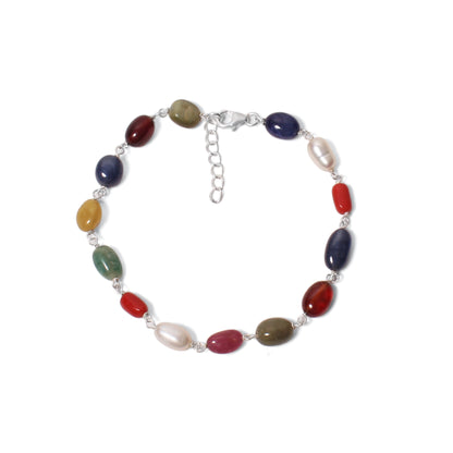 Divine Natural Navratna Gemstone Bracelet – Smooth Oval Nuggets for Luck, Protection & Prosperity