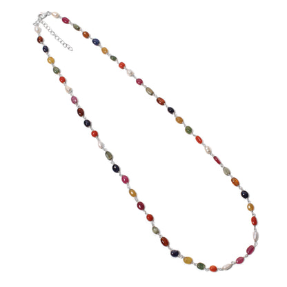 Elegant Natural Navratna Gemstone Necklace – 4×7 mm Smooth Oval Nuggets for Luck, Prosperity & Harmony
