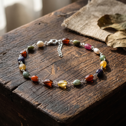 Premium Natural Navratna 4×7 mm Gemstone Bracelet – Smooth Oval Beads for Good Fortune, Success & Prosperity
