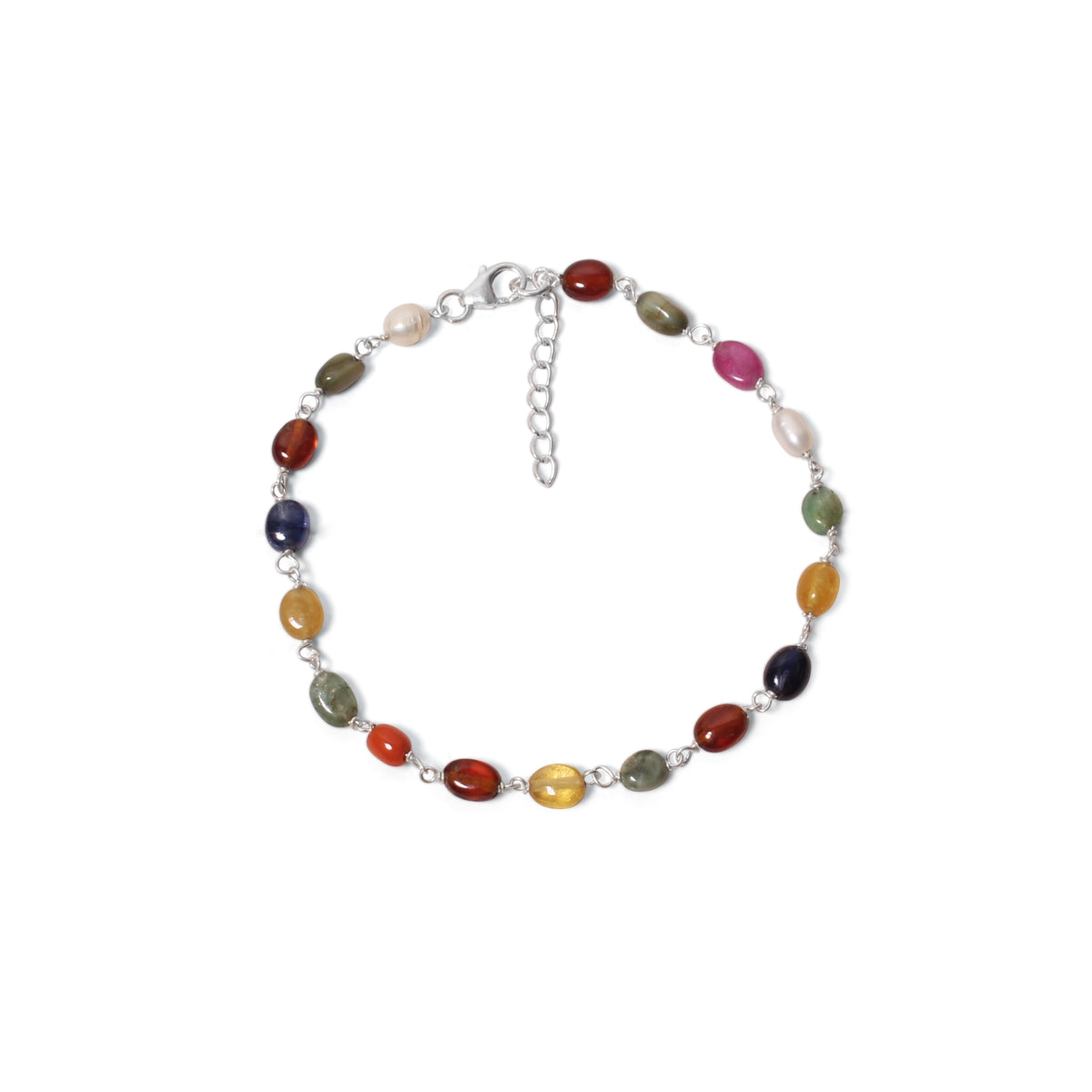 Premium Natural Navratna 4×7 mm Gemstone Bracelet – Smooth Oval Beads for Good Fortune, Success & Prosperity
