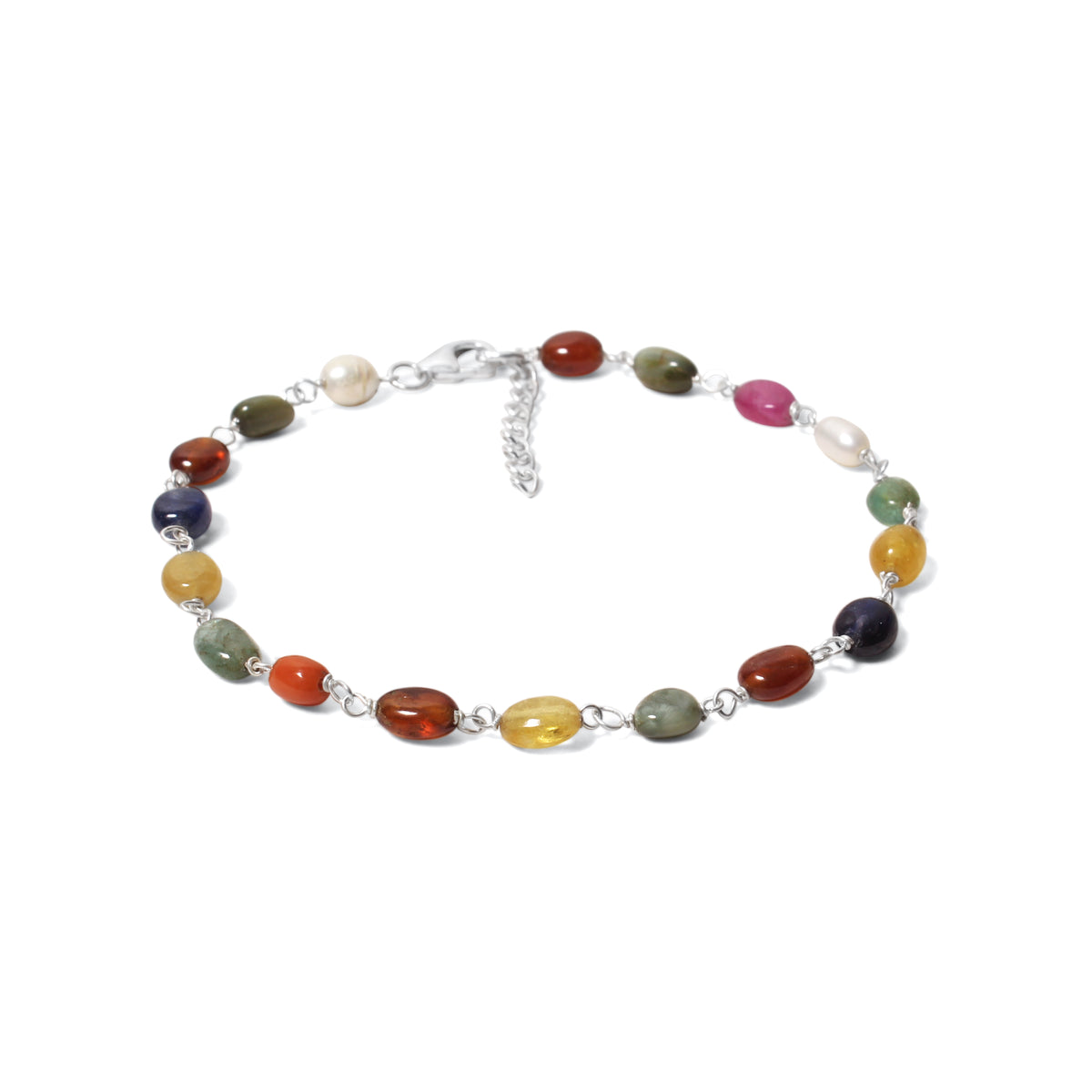 Premium Natural Navratna 4×7 mm Gemstone Bracelet – Smooth Oval Beads for Good Fortune, Success & Prosperity