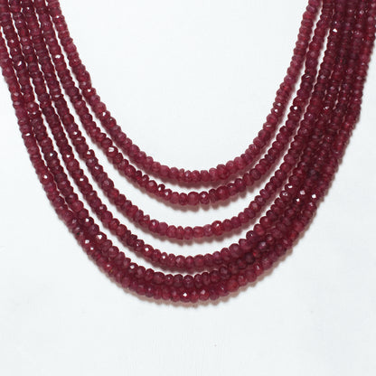 Natural Ruby 6-Layer Sarafa Necklace – Faceted Red Ruby Gemstone Beads | Handcrafted Statement Jewelry