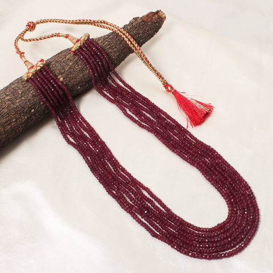 Natural Ruby 6-Layer Sarafa Necklace – Faceted Red Ruby Gemstone Beads | Handcrafted Statement Jewelry