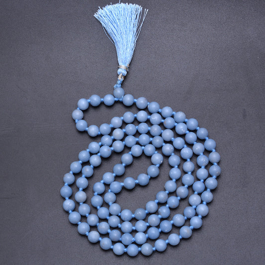 Angelite Gemstone Japa Mala - Enhance Spiritual Growth & Inner Peace