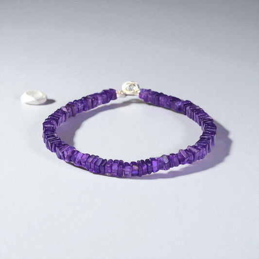 Natural Purple Amethyst Gemstone Bracelet – Elegant Square Beads for Calm & Clarity