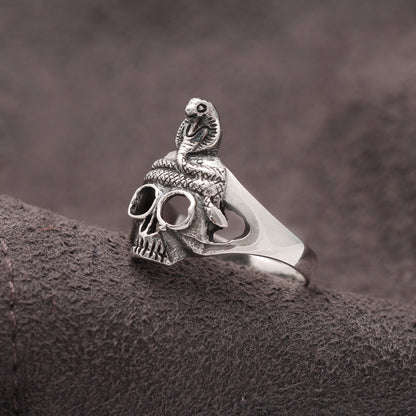 925 Sterling Silver Snake & Skull Ring – Bold Gothic Statement Jewelry for Power and Protection