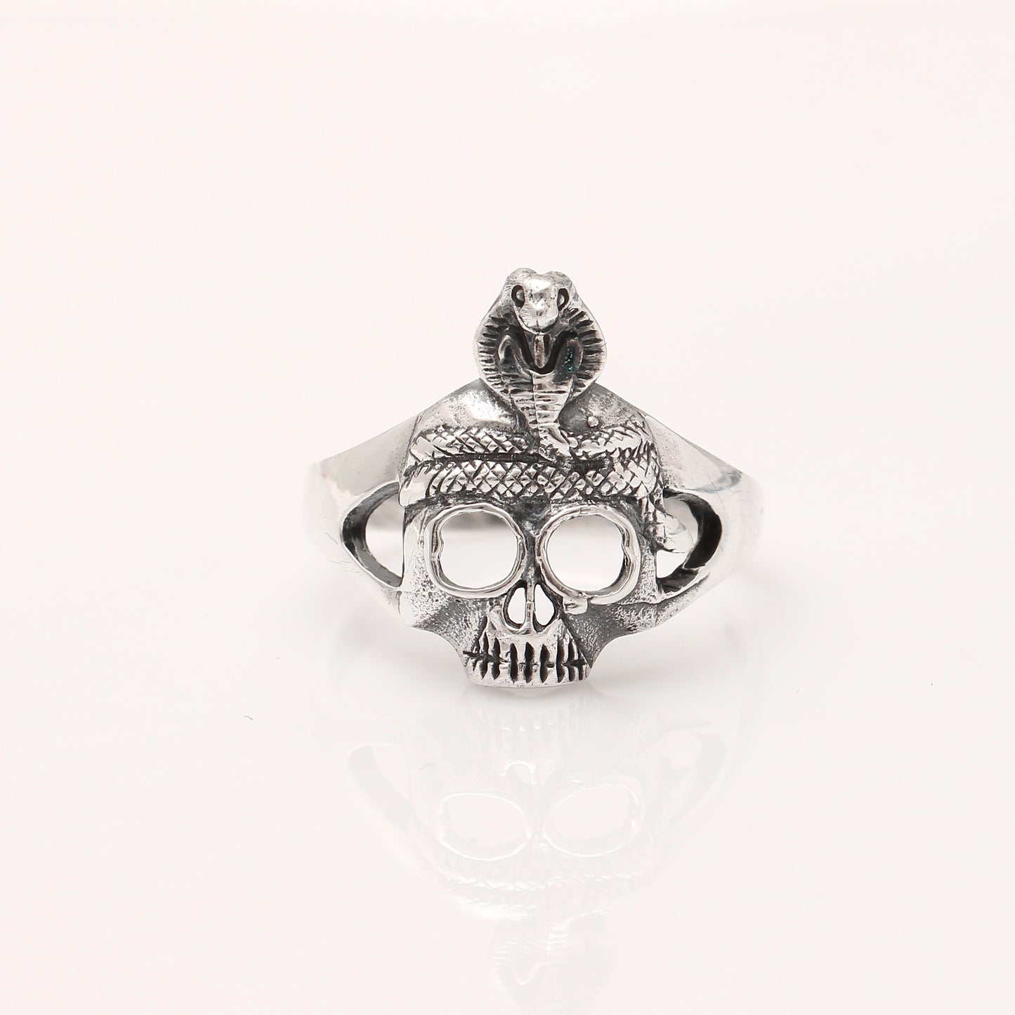925 Sterling Silver Snake & Skull Ring – Bold Gothic Statement Jewelry for Power and Protection