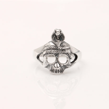 925 Sterling Silver Snake & Skull Ring – Bold Gothic Statement Jewelry for Power and Protection