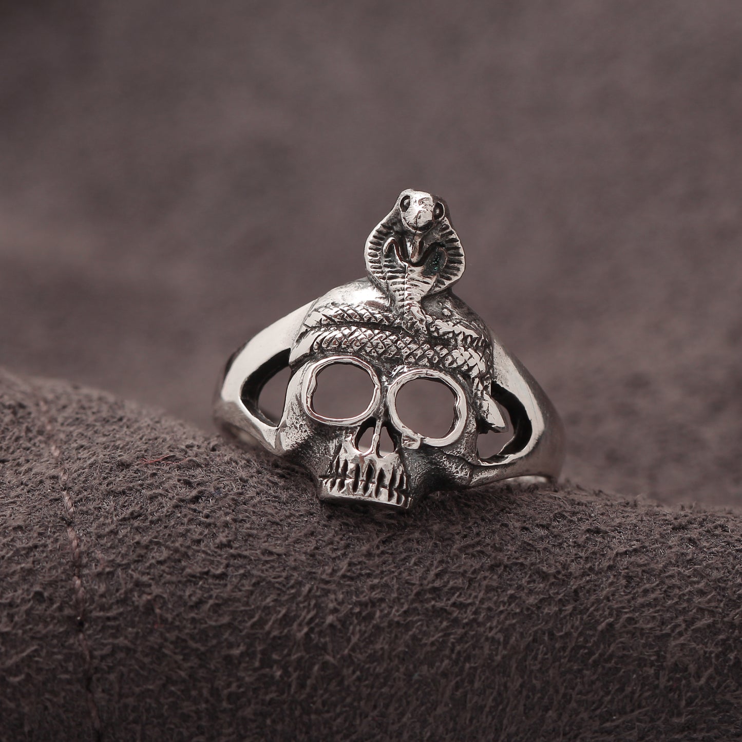 925 Sterling Silver Snake & Skull Ring – Bold Gothic Statement Jewelry for Power and Protection