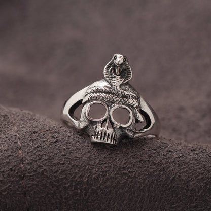 925 Sterling Silver Snake & Skull Ring – Bold Gothic Statement Jewelry for Power and Protection