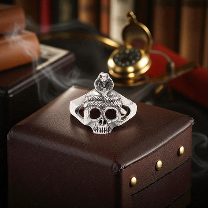 925 Sterling Silver Snake & Skull Ring – Bold Gothic Statement Jewelry for Power and Protection