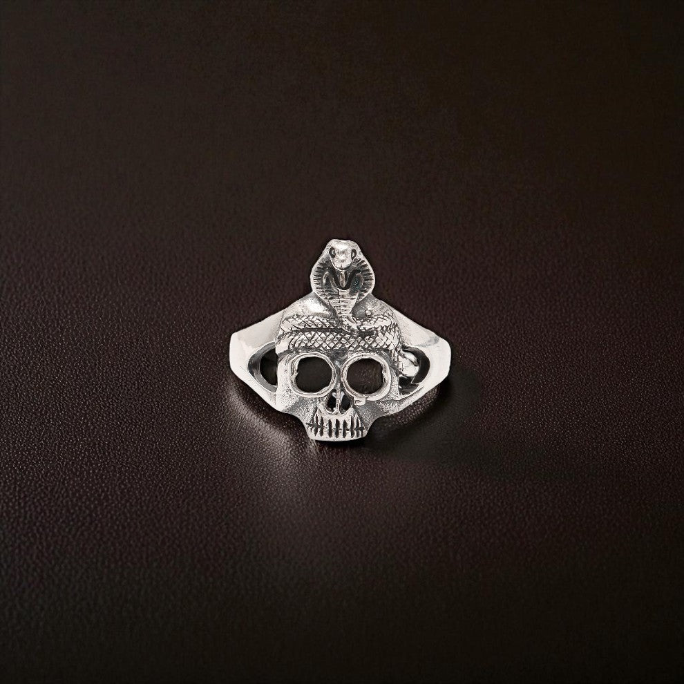 925 Sterling Silver Snake & Skull Ring – Bold Gothic Statement Jewelry for Power and Protection