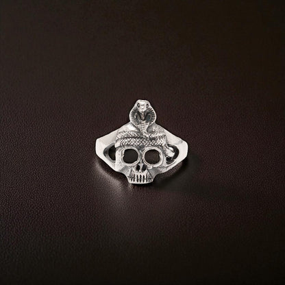 925 Sterling Silver Snake & Skull Ring – Bold Gothic Statement Jewelry for Power and Protection