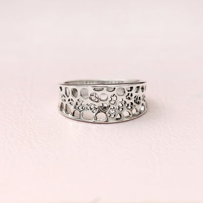 925 Sterling Silver Textured Hole Design Ring – Modern Minimalist Statement Jewelry