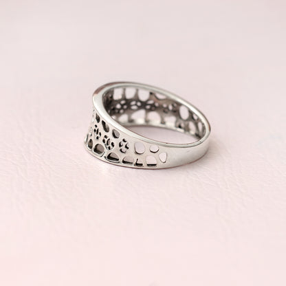 925 Sterling Silver Textured Hole Design Ring – Modern Minimalist Statement Jewelry
