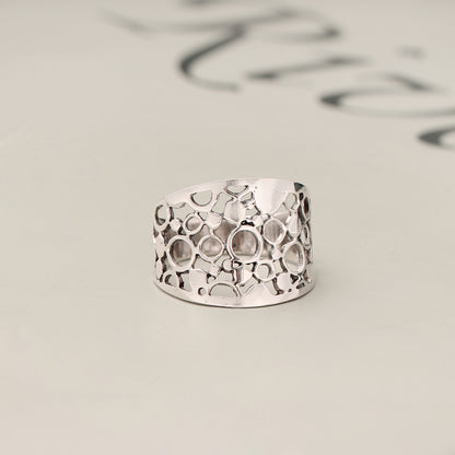 925 Sterling Silver Artistic Hole & Dot Design Ring – Modern Textured Statement Jewelry