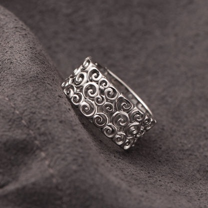 925 Sterling Silver Swirl Pattern Ring – Artistic Filigree Design for Timeless Elegance